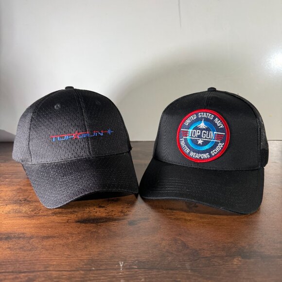 2 PCS US Navy TOP Gun Patch 5 Panel Flat Bill Trucker Mesh Cap - Picture 1 of 3